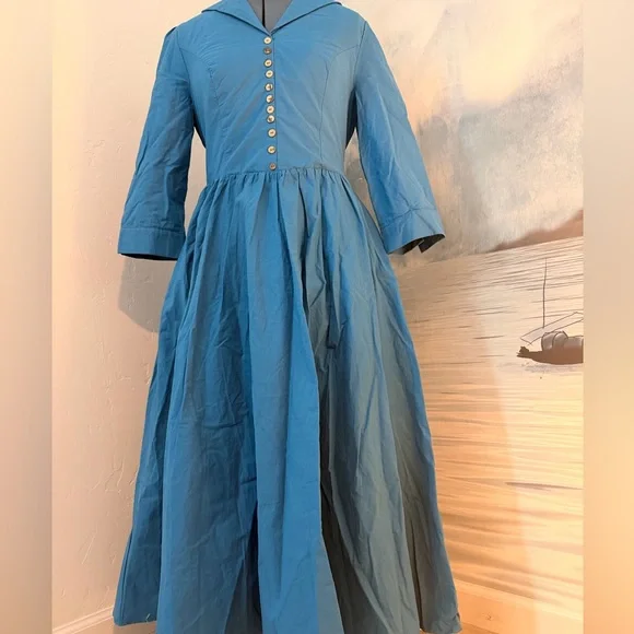 Blue Button-Front Midi Dress #520 - Picture 1 of 5